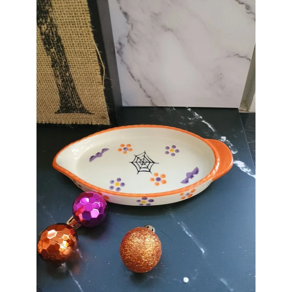 Temptations By Tara Halloween Sugar with Lid & Creamer On Plate Boofetti Pattern
